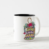 Decoratieve kerstklokken element tweekleurige koffiemok (Voorkant rechts)