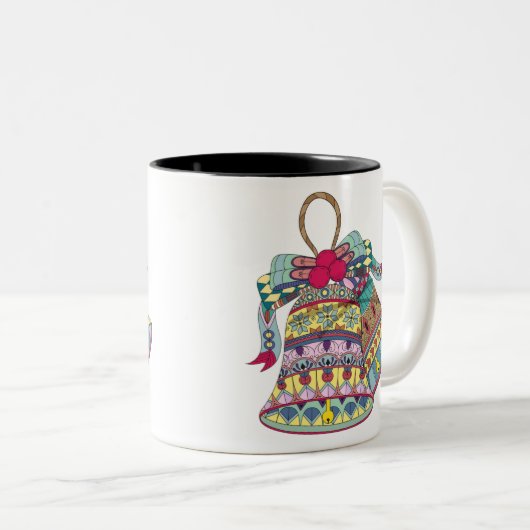 Decoratieve kerstklokken element tweekleurige koffiemok (Voorkant rechts)