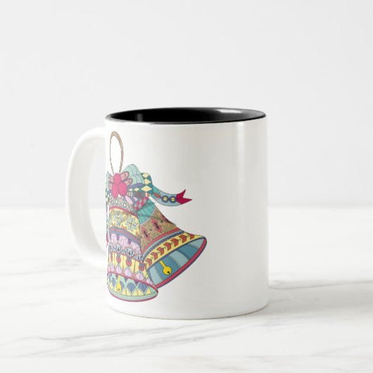 Decoratieve kerstklokken element tweekleurige koffiemok (Voorkant links)