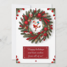 Decoratieve kerstkrans met rode Ornamenten Feestdagenkaart