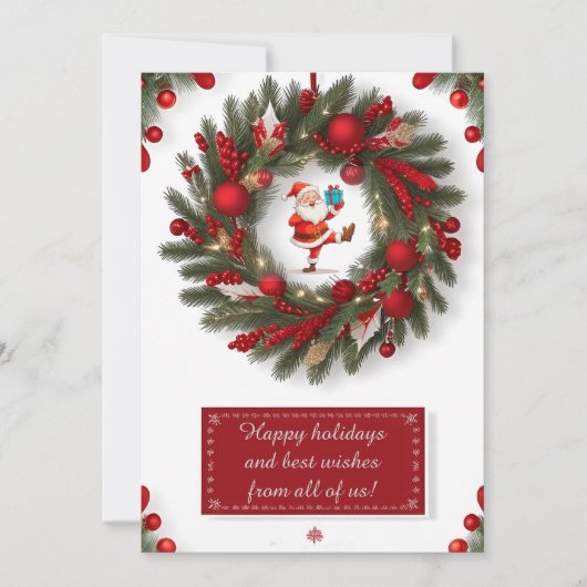 Decoratieve kerstkrans met rode Ornamenten Feestdagenkaart (Voorkant)