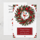 Decoratieve kerstkrans met rode Ornamenten Feestdagenkaart (Voorkant / Achterkant)