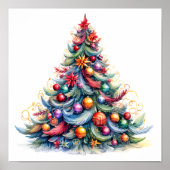 Decoratieve kerstschets boom poster (Voorkant)