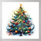 Decoratieve kerstschets boom poster (Voorkant)