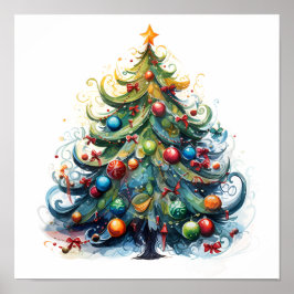 Decoratieve kerstschets boom poster