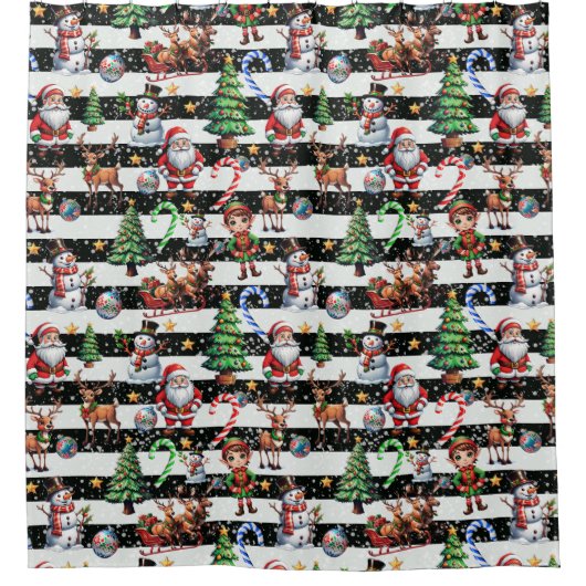 Decoratieve kerststrepen Patroonontwerp Douchegordijn (Voorkant)