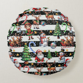 Decoratieve kerststrepen Patroonontwerp Rond Kussen