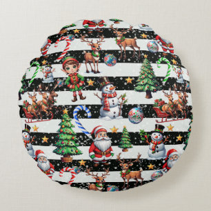 Decoratieve kerststrepen Patroonontwerp Rond Kussen