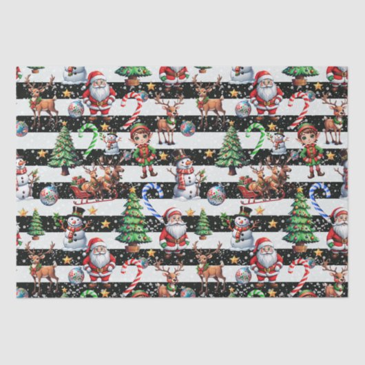 Decoratieve kerststrepen Patroonontwerp Tissuepapier (Voorkant)