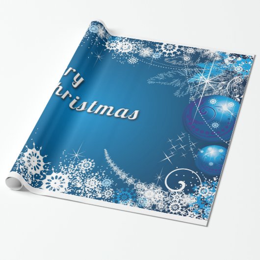 decoratieve kerstversieringen in blauw cadeaupapier (Uitgerold)
