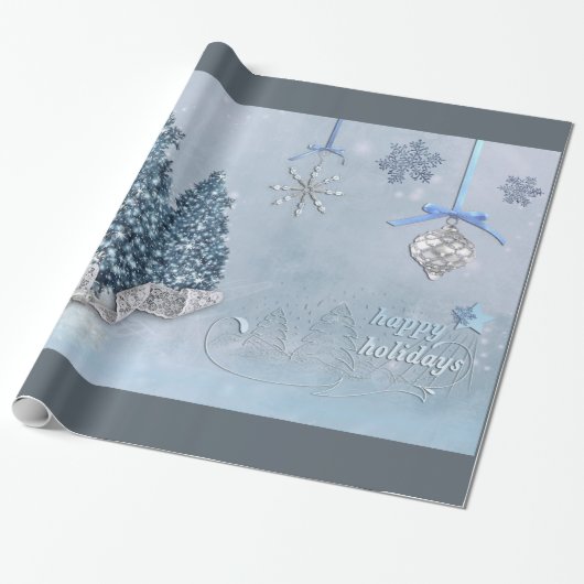 Decoratieve kerstversieringen met sneeuw cadeaupapier (Uitgerold)