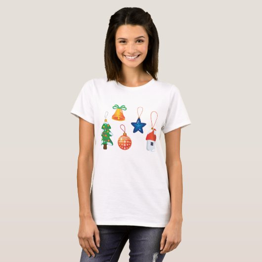 Decoratieve kerstversieringen t-shirt (Voorkant volledig)
