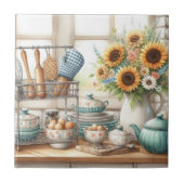 Decoratieve keukenplank met zonnebloemen tegeltje (Voorkant)