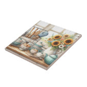 Decoratieve keukenplank met zonnebloemen tegeltje (Zijkant)