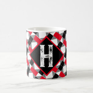 Decoratieve Klassieke Rode en Zwarte Monogram Init Koffiemok