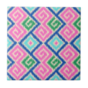 Decoratieve kleurrijke Mexicaanse ikat Roze Blauw Tegeltje
