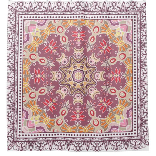 Decoratieve kleurrijke versiering op witte achterg douchegordijn (Voorkant)