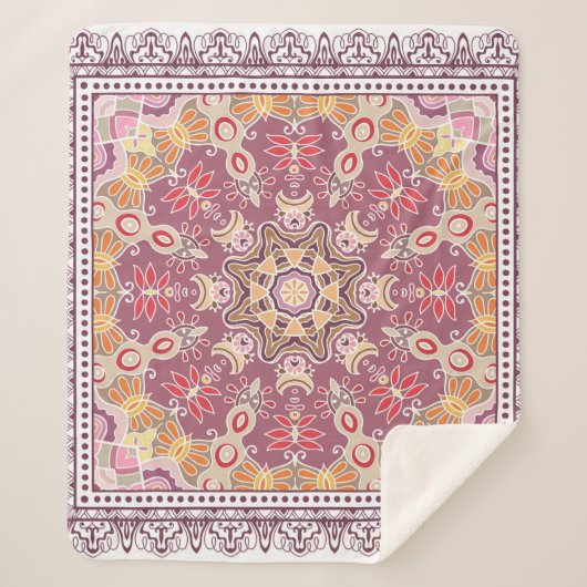 Decoratieve kleurrijke versiering op witte achterg sherpa deken (Voorkant)