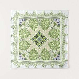 Decoratieve kleurrijke versiering op witte achterg wandkleed