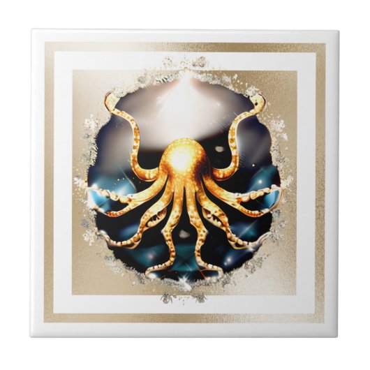 Decoratieve kraken gouden oceaan zee creature glam tegeltje (Voorkant)