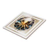 Decoratieve kraken gouden oceaan zee creature glam tegeltje (Zijkant)