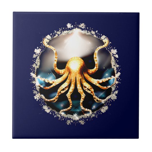 Decoratieve kraken zee creature glam octopus stran tegeltje (Voorkant)