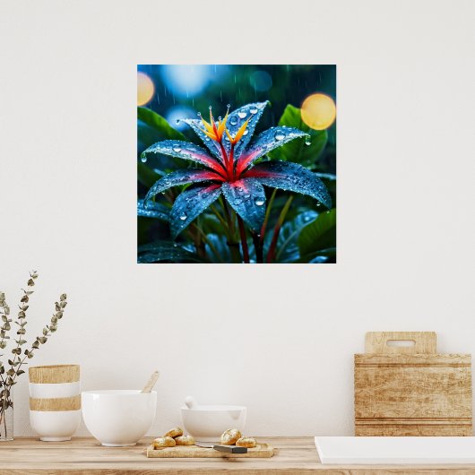 Decoratieve kunst - regendruppels op de bladeren # poster (Keuken)