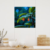 Decoratieve kunst - regendruppels op de bladeren # poster (Keuken)