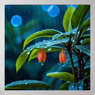 Decoratieve kunst - regendruppels op de bladeren # poster