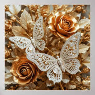 Decoratieve kunst Zilver en Goud - Vlinders #3 Poster
