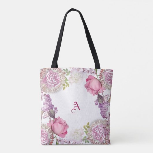 Decoratieve kunstroze roze Lila bloem  Flora Tote Bag (Achterkant)