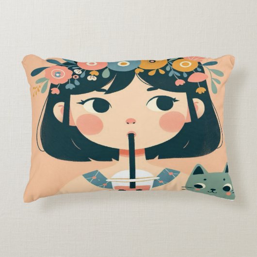 Decoratieve kussen "Het meisje met tea-bubble" (Voorkant)