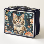 Decoratieve kussen kitten en  bloemen (Voorkant)