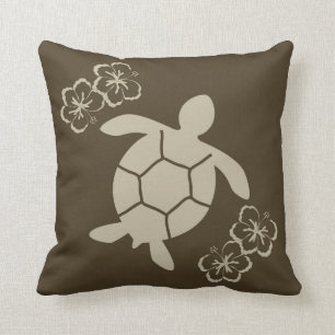 Decoratieve kussen met zeeen schildpad, bruin op g