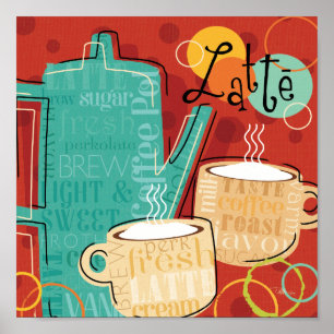 Decoratieve latte potten en bekers poster