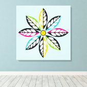 Decoratieve Leaves-Flower modern, abstract blauw Canvas Afdruk (Insitu (Houten vloer))