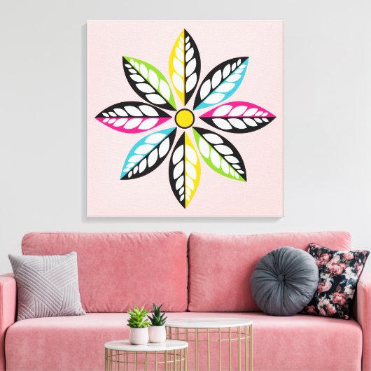 Decoratieve Leaves-Flower modern, abstract roze Canvas Afdruk (Insitu (Woonkamer))