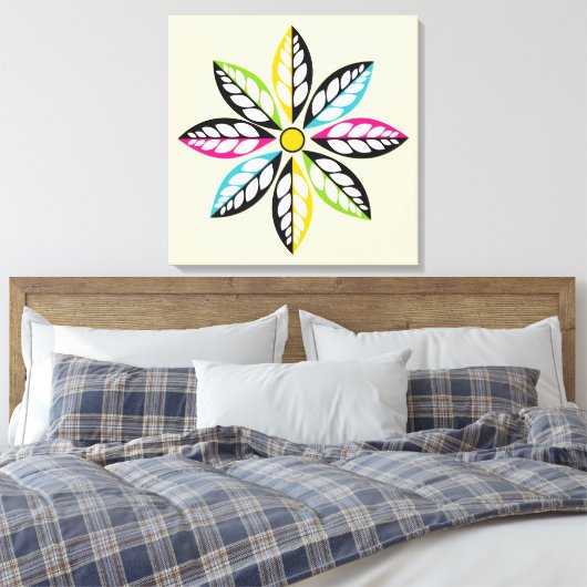 Decoratieve Leaves-Flower modern, abstracte crème Canvas Afdruk (Insitu (Slaapkamer))