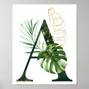 Decoratieve letter A met tropische bladeren Poster