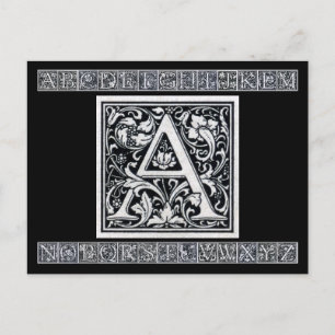 Decoratieve letter "A" Woodcut Woodblock Inital Briefkaart