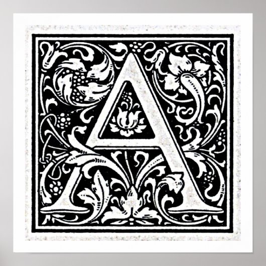 Decoratieve letter "A" Woodcut Woodblock Inital Poster (Voorkant)