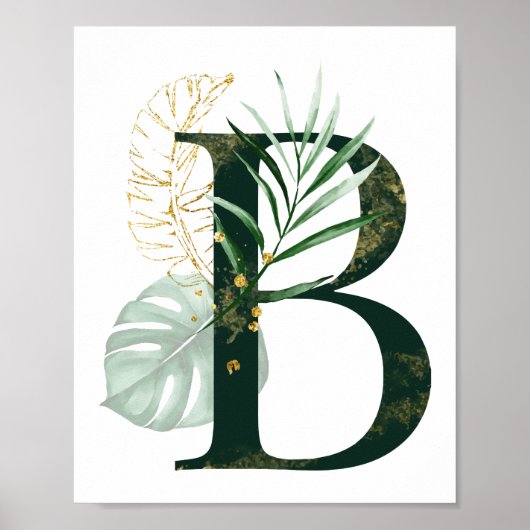 Decoratieve letter B met tropische bladeren Poster (Voorkant)