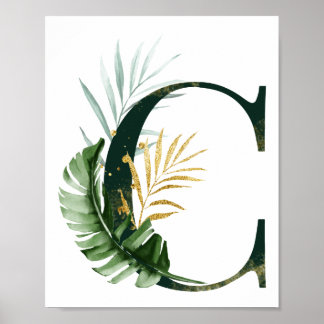 Decoratieve letter C met Poster van tropische blad