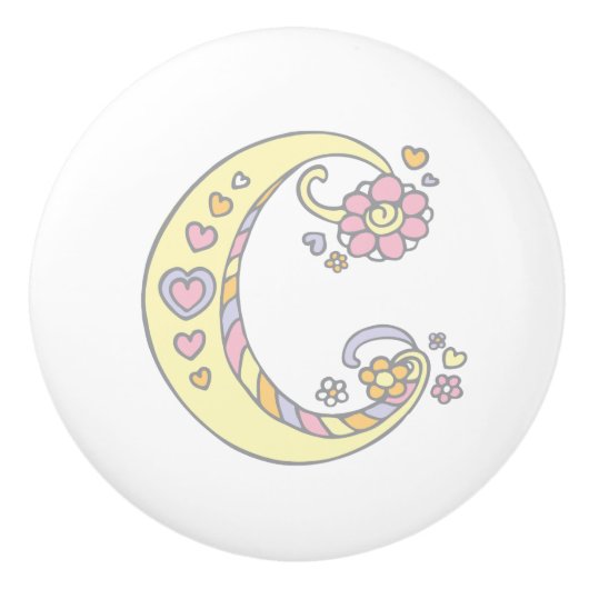 Decoratieve letter C monogramme handvatknop Keramische Knop (Voorkant)