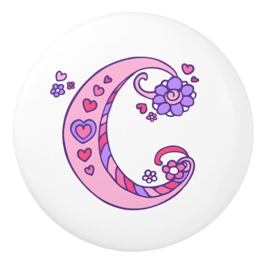 Decoratieve letter C monogramme handvatknop Keramische Knop (Voorkant)