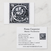 Decoratieve letter "C" Woodcut Woodblock Initiaal Visitekaartje (Voorkant / Achterkant)