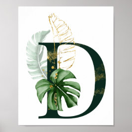Decoratieve letter D met Poster van tropische blad