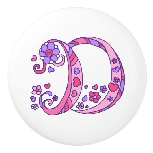 Decoratieve letter D monogramme handvatknop Keramische Knop (Voorkant)