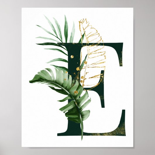 Decoratieve letter E met Poster van tropische blad (Voorkant)
