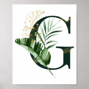 Decoratieve letter G met Poster van tropische blad